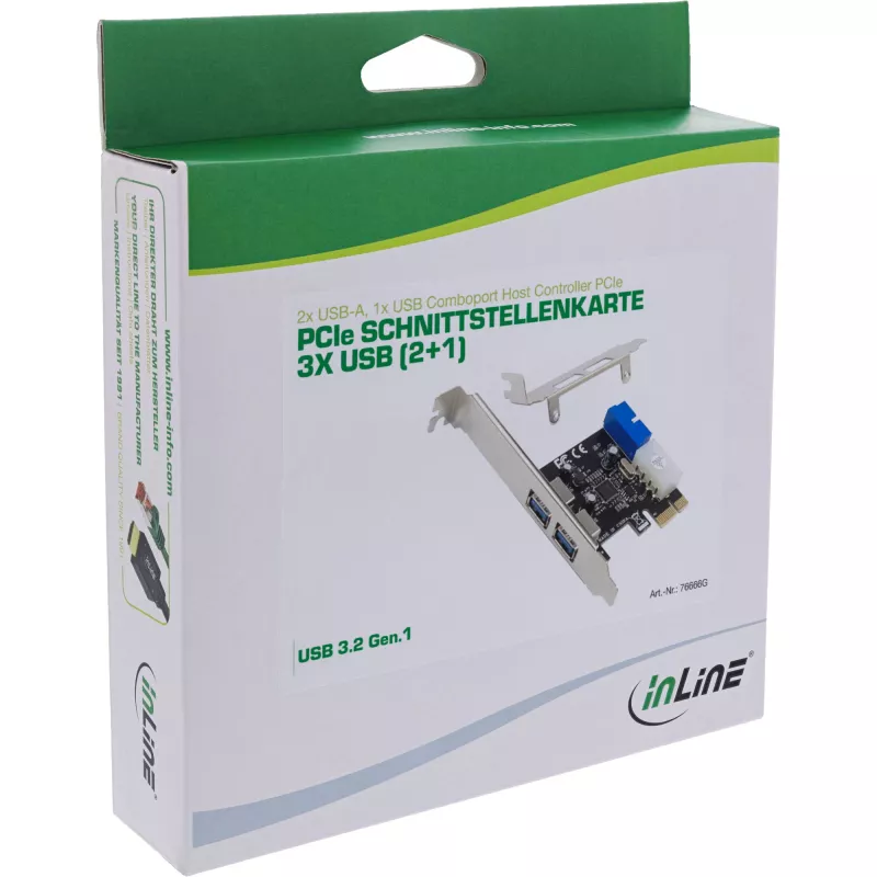 InLine Controlador host USB 3.2 Gen.1 2+2 portas, PCIe, com alimentação SATA + chapa LP
