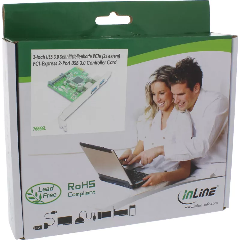 InLine Placa controladora host USB 3.0 2 portas com conector de alimentação auxiliar SATA PCIe