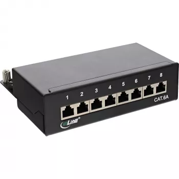 InLine Patch panel Cat.6A montagem em mesa/parede 8 portas preto RAL9005
