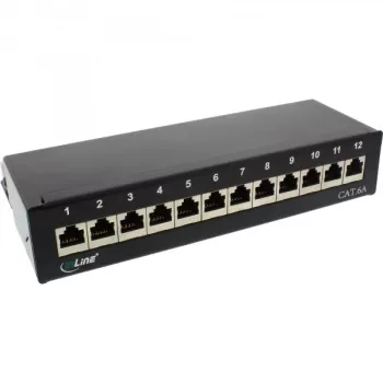 InLine Patch panel Cat.6A montagem em mesa/parede 12 portas preto RAL9005