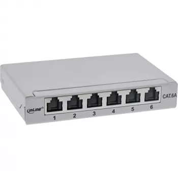 Patch panel InLine Cat.6A 0,5HE 6 portas, mesa/parede/calha, cinzento com proteção contra pó
