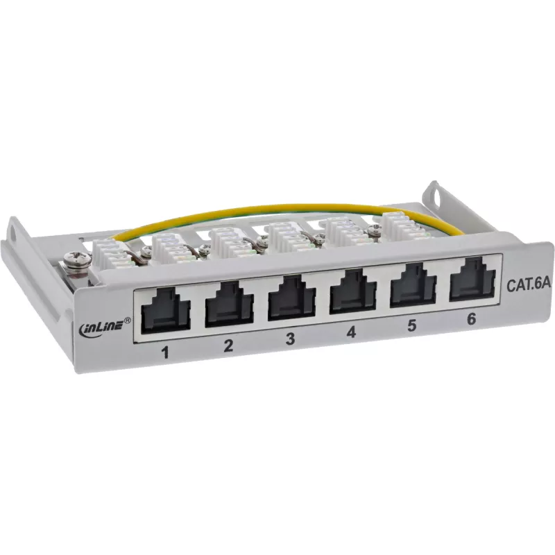 Patch panel InLine Cat.6A 0,5HE 6 portas, mesa/parede/calha, cinzento com proteção contra pó