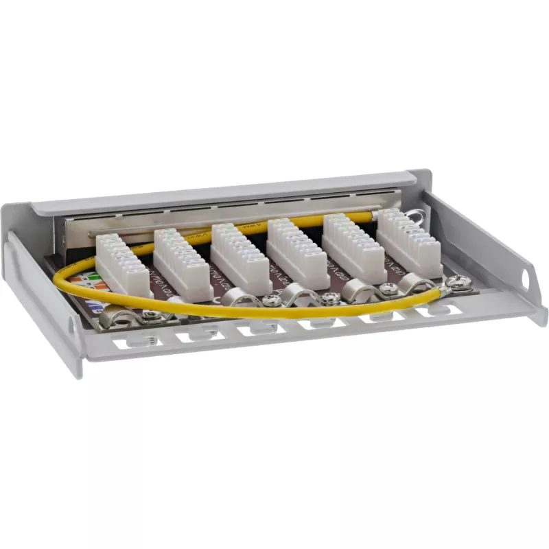 Patch panel InLine Cat.6A 0,5HE 6 portas, mesa/parede/calha, cinzento com proteção contra pó