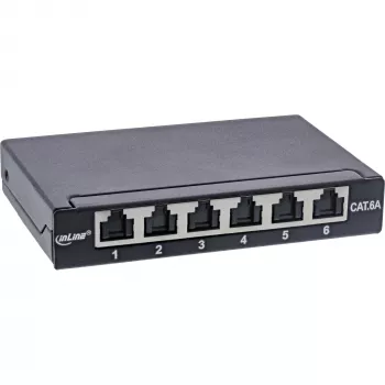 InLine Patch panel Cat.6A 0,5U 6 portas, mesa/parede/calha, preto com proteção contra pó