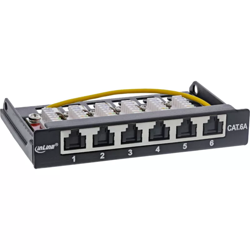 InLine Patch panel Cat.6A 0,5U 6 portas, mesa/parede/calha, preto com proteção contra pó