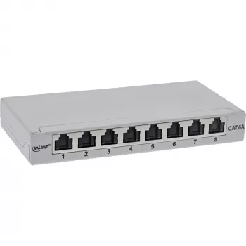 Patch panel InLine Cat.6A 0,5HE 8 portas, mesa/parede/calha, cinzento, proteção contra pó