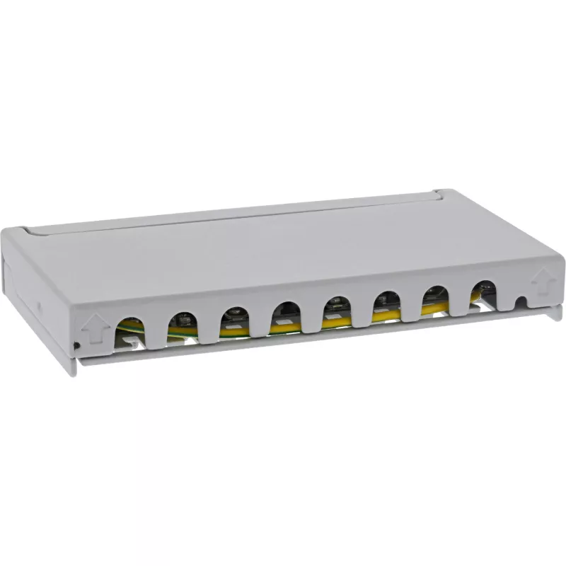 Patch panel InLine Cat.6A 0,5HE 8 portas, mesa/parede/calha, cinzento, proteção contra pó