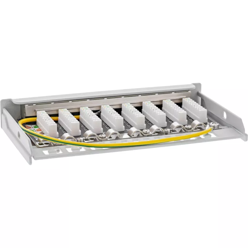 Patch panel InLine Cat.6A 0,5HE 8 portas, mesa/parede/calha, cinzento, proteção contra pó