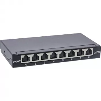 InLine Patch panel Cat.6A 0,5U 8 portas, mesa/parede/calha, preto, proteção contra pó