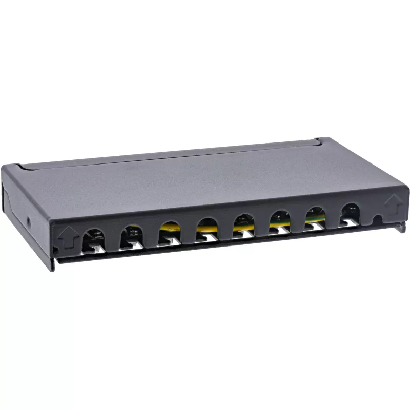 InLine Patch panel Cat.6A 0,5U 8 portas, mesa/parede/calha, preto, proteção contra pó
