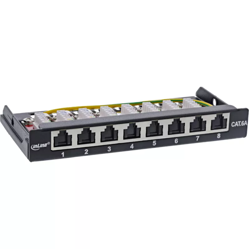 InLine Patch panel Cat.6A 0,5U 8 portas, mesa/parede/calha, preto, proteção contra pó