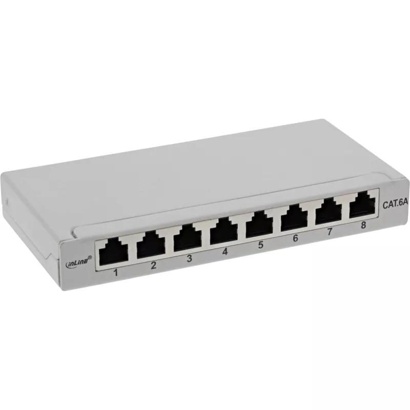 Patch panel InLine Cat.6A 0,5HE 8 portas, montagem em mesa/parede cinzento-claro RAL7035