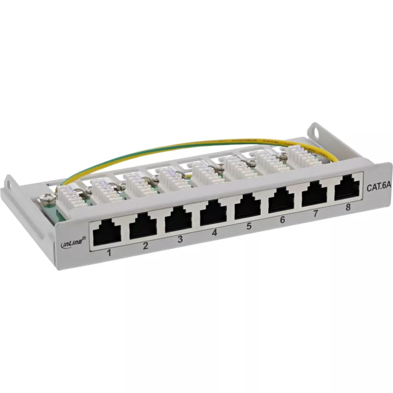 Patch panel InLine Cat.6A 0,5HE 8 portas, montagem em mesa/parede cinzento-claro RAL7035