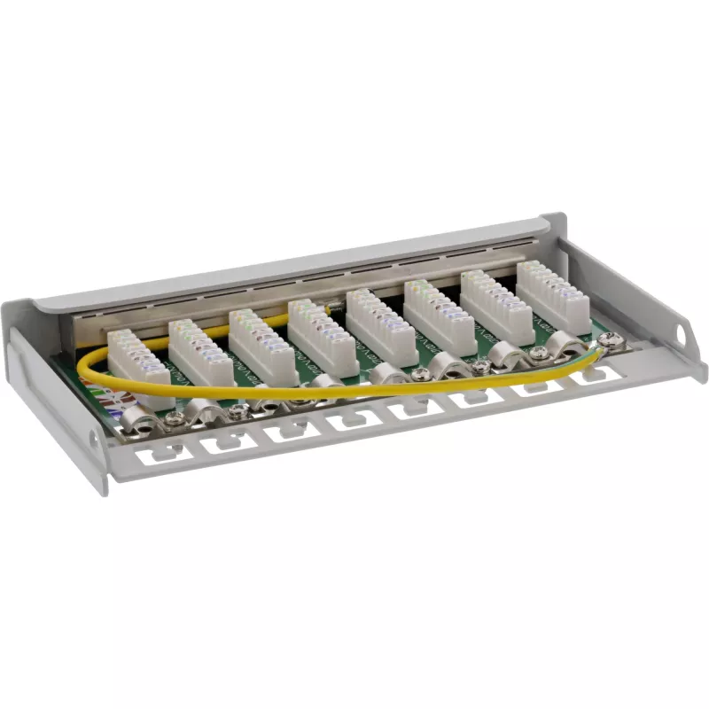 Patch panel InLine Cat.6A 0,5HE 8 portas, montagem em mesa/parede cinzento-claro RAL7035