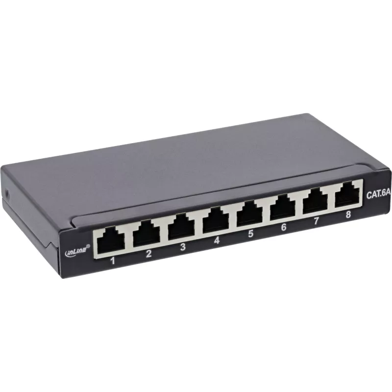 Patch panel InLine Cat.6A 0,5HE 8 portas, montagem em mesa/parede preto RAL9005