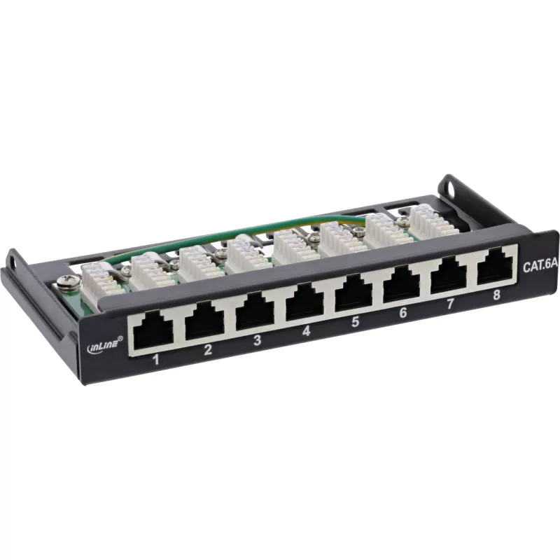 Patch panel InLine Cat.6A 0,5HE 8 portas, montagem em mesa/parede preto RAL9005