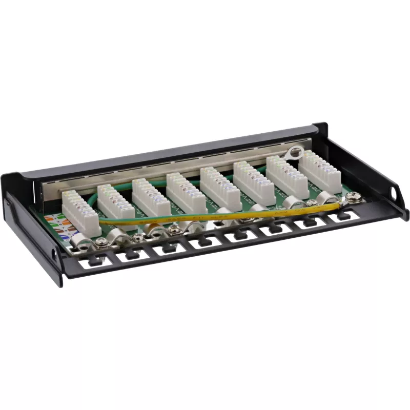 Patch panel InLine Cat.6A 0,5HE 8 portas, montagem em mesa/parede preto RAL9005