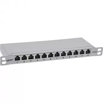 Patch panel InLine 10 polegadas Cat.6A 0,5HE 12 portas, com proteção contra pó, cinzento