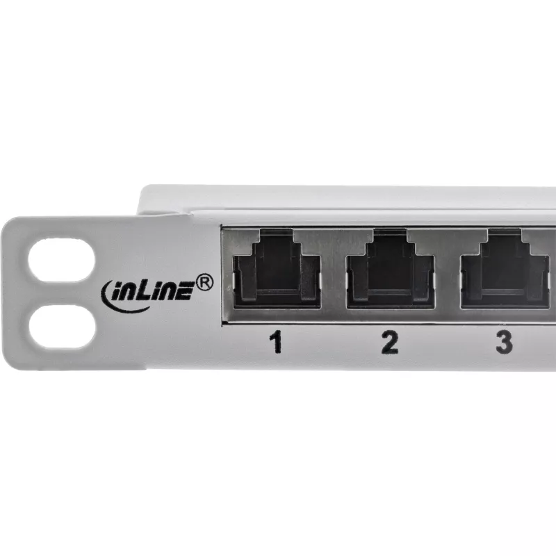 Patch panel InLine 10 polegadas Cat.6A 0,5HE 12 portas, com proteção contra pó, cinzento