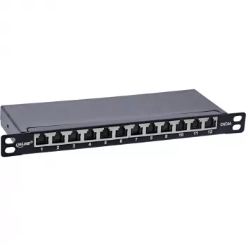 Patch panel InLine 10 polegadas Cat.6A 0,5HE 12 portas, com proteção contra pó, preto