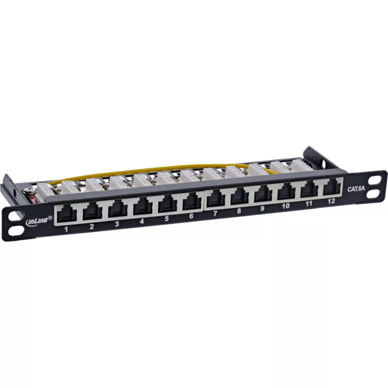 Patch panel InLine 10 polegadas Cat.6A 0,5HE 12 portas, com proteção contra pó, preto