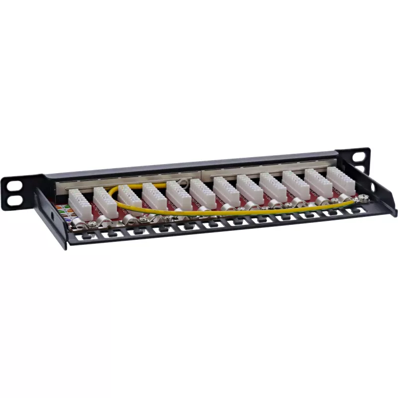 Patch panel InLine 10 polegadas Cat.6A 0,5HE 12 portas, com proteção contra pó, preto