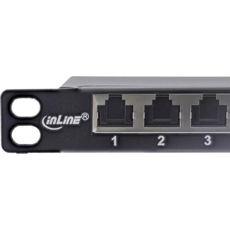 Patch panel InLine 10 polegadas Cat.6A 0,5HE 12 portas, com proteção contra pó, preto