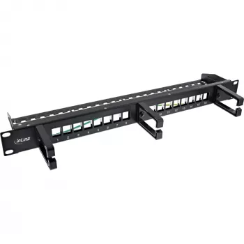 Patch panel InLine 16 vias, painel Keystone vazio com 3 suportes, 19