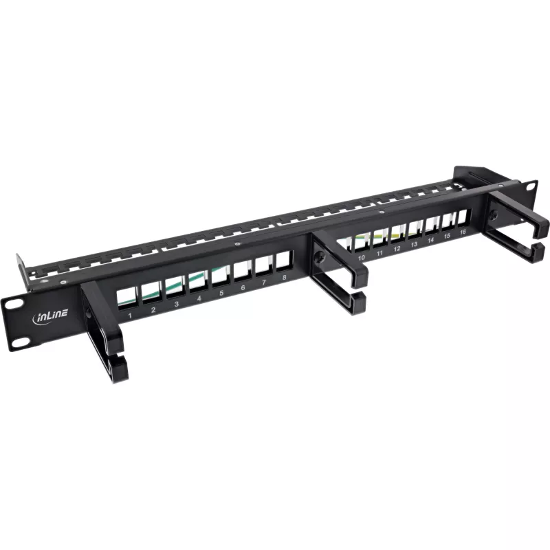 Patch panel InLine 16 vias, painel Keystone vazio com 3 suportes, 19