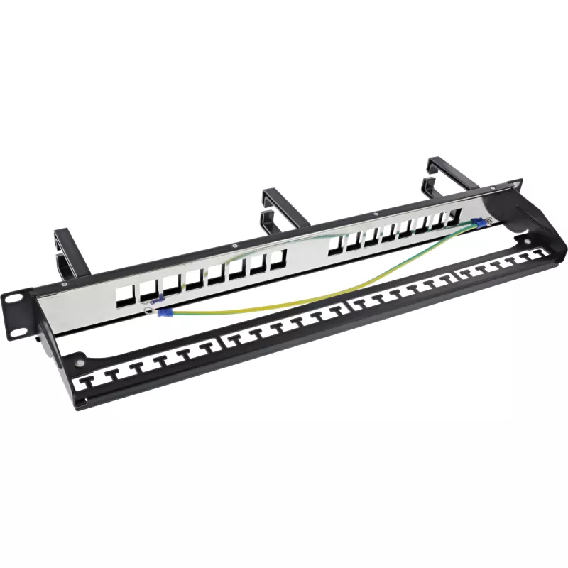 Patch panel InLine 16 vias, painel Keystone vazio com 3 suportes, 19