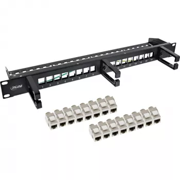 InLine Patch panel Cat.6A 16 vias 19 polegadas 1U preto