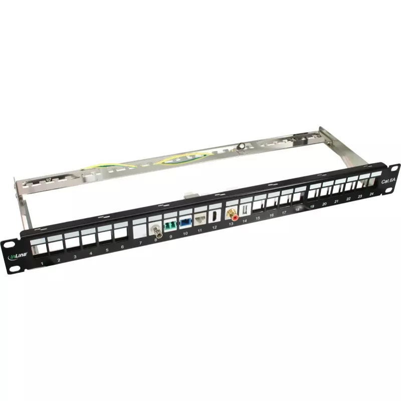 Blank Patch Panel InLine 76824A 19 polegadas Cat.6A 24 portas 1U cinzento-claro
