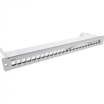 InLine Blank Patch Panel com extração 19 polegadas 24 portas 1U cinzento-claro