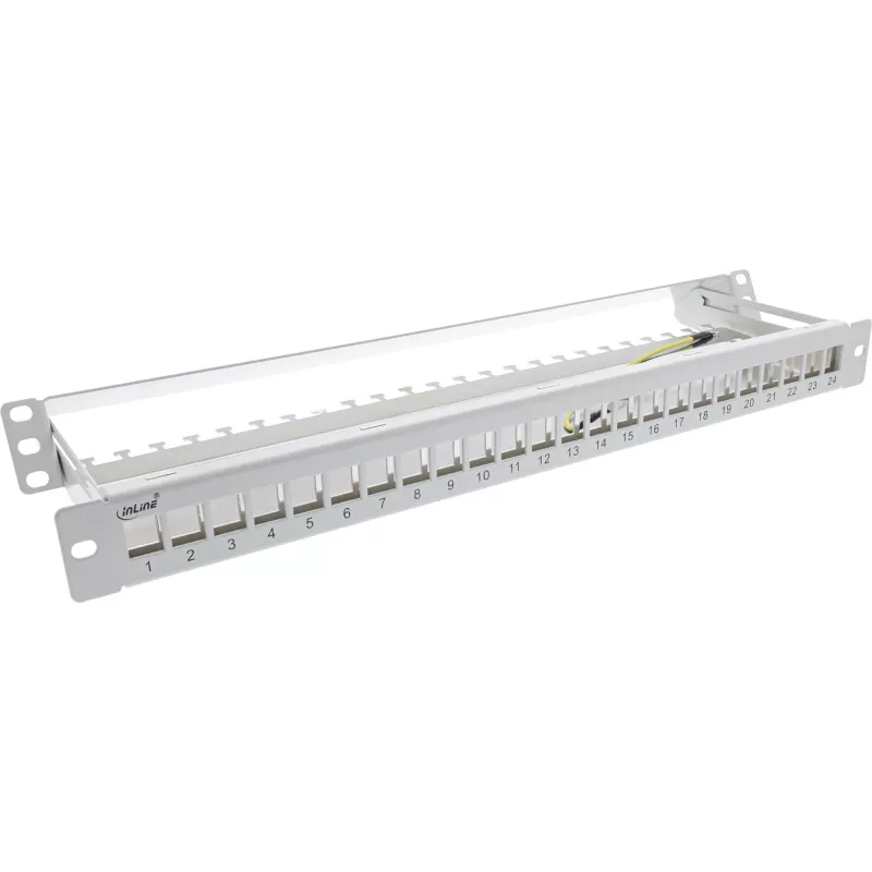 InLine Blank Patch Panel com extração 19 polegadas 24 portas 1U cinzento-claro