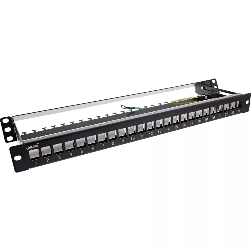 InLine Blank Patch Panel extraível 19 polegadas 24 portas 1U preto