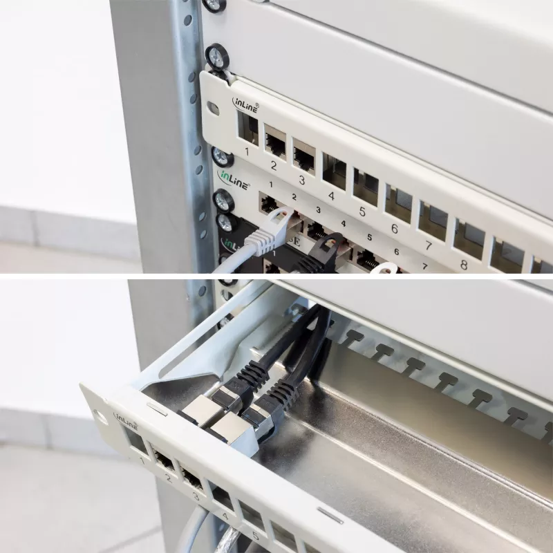 InLine Blank Patch Panel extraível 19 polegadas 24 portas 1U preto