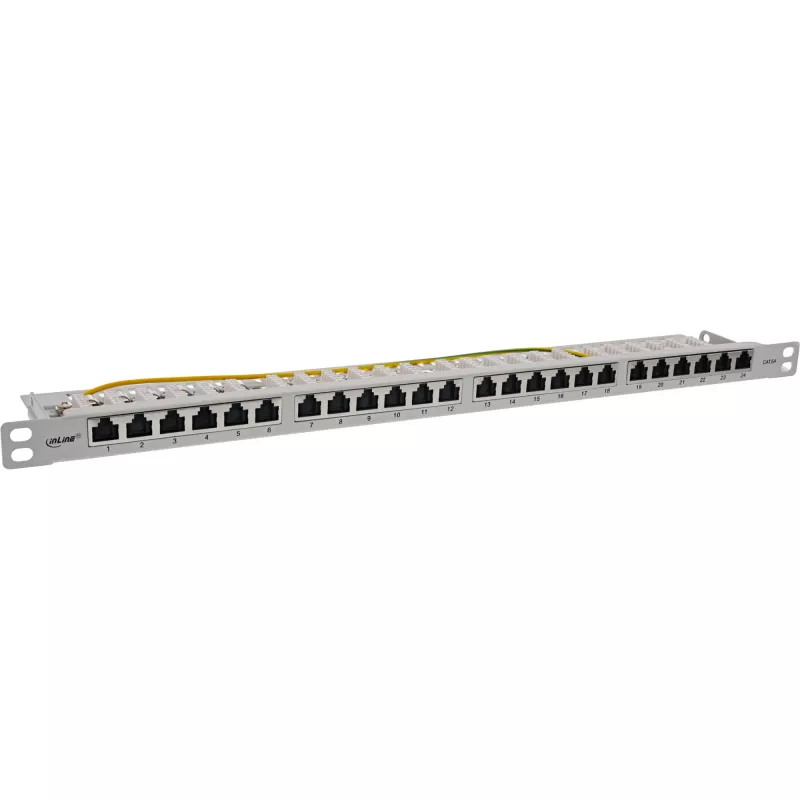 InLine Patch panel 19 polegadas Cat.6A 0,5U 24 portas, com proteção contra pó, cinzento