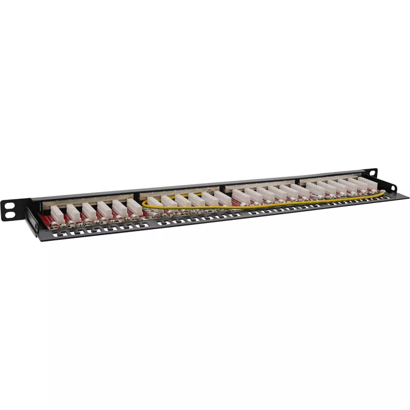 InLine Patch panel 19 polegadas Cat.6A 0,5U 24 portas, com proteção contra pó, preto