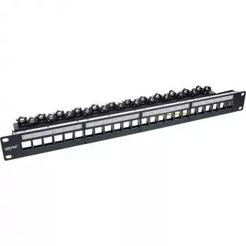 InLine Patch panel 24 vias, painel vazio Keystone, 19 polegadas, 1U, preto