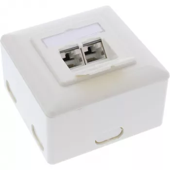 InLine Tomada de embutir Cat.6A de sobrepor 2x conector fêmea RJ45 RAL9010 branco