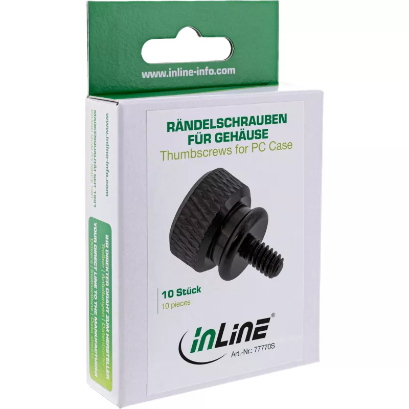InLine Parafusos de orelhas para caixa, alumínio, preto, 10 unid.
