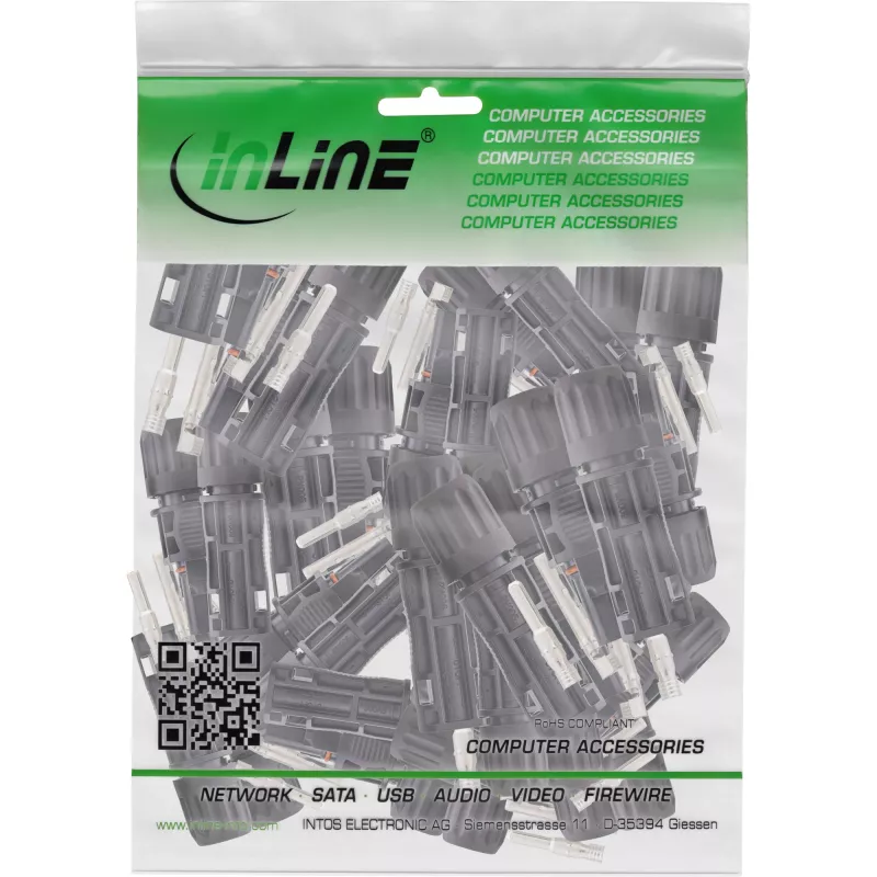 InLine 94020 conector de cabos Standard4/MC4/PV4 preto ficha/conector fêmea
