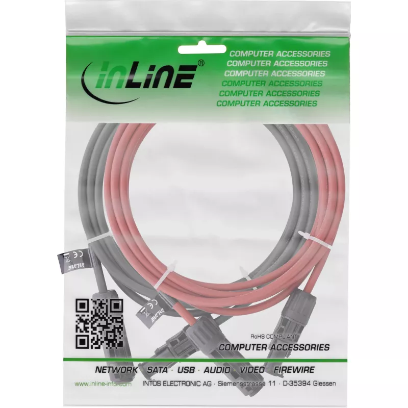 InLine Conjunto de extensão de cabo solar 95405 com fichas solares, 4 mm², preto/vermelho, 5 m