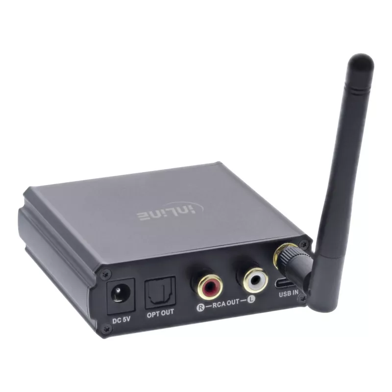 InLine recetor HiFi Bluetooth 5.1 e DAC USB com LCD alcance de 30 m