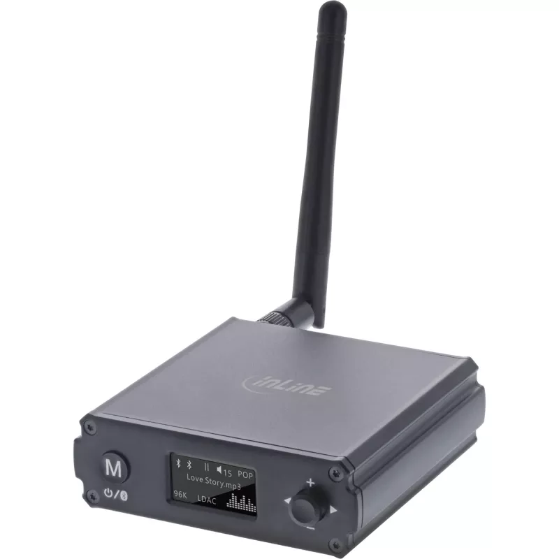 InLine recetor HiFi Bluetooth 5.1 e DAC USB com LCD alcance de 30 m