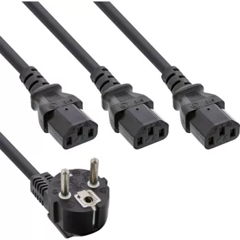 InLine B-16657G Cabo de alimentação em Y, 1x ficha para 3x IEC C13, 1 m, pack a granel de 20 peças