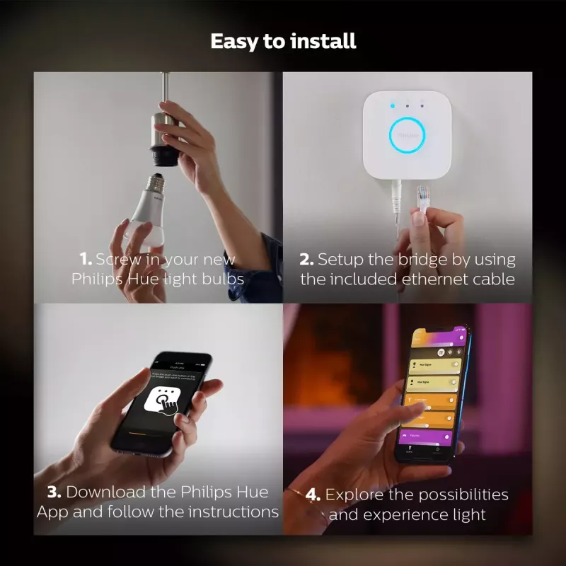 Kit de iniciação Smart LED Philips Hue White and Colour Ambience — 2× lâmpadas E27 11W, Bluetooth/Zigbee