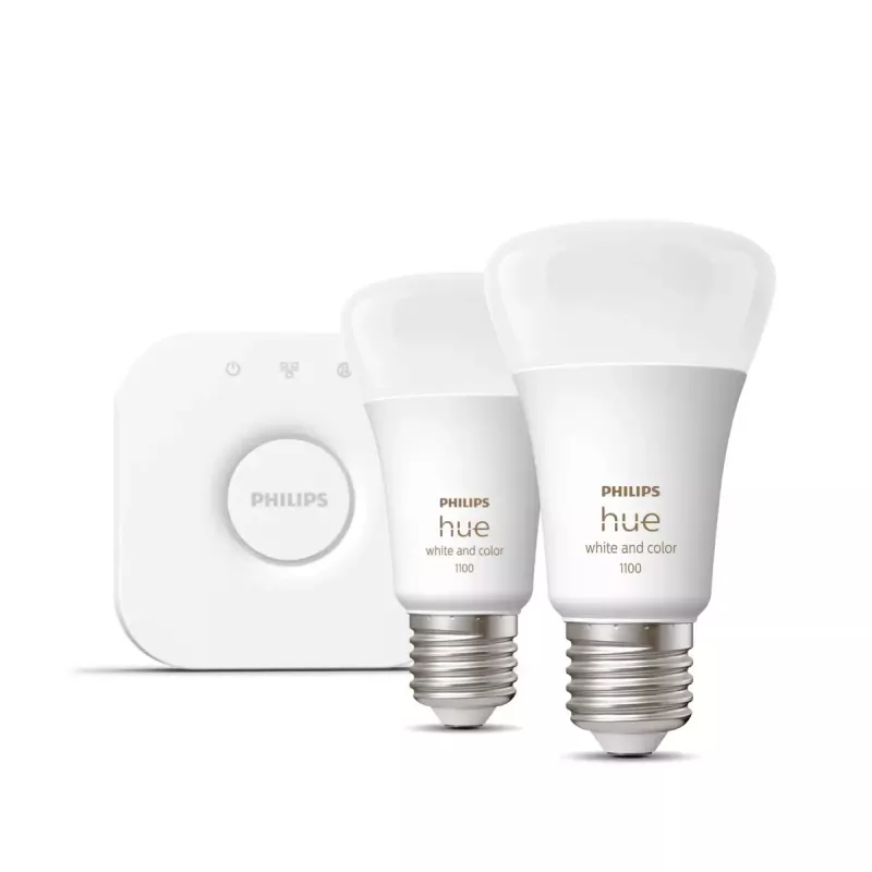 Kit de iniciação Smart LED Philips Hue White and Colour Ambience — 2× lâmpadas E27 11W, Bluetooth/Zigbee