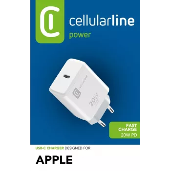 Cellularline Carregador USB-C de 20 W – iPhone 8 ou mais recente Carregador de parede USB-C de 20 W para carregar o iPhone 8 e modelos mais recentes à velocidade máxima
