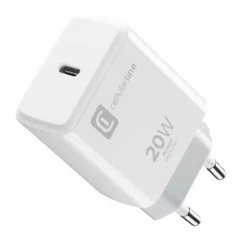 Cellularline Carregador USB-C de 20 W – iPhone 8 ou mais recente Carregador de parede USB-C de 20 W para carregar o iPhone 8 e modelos mais recentes à velocidade máxima